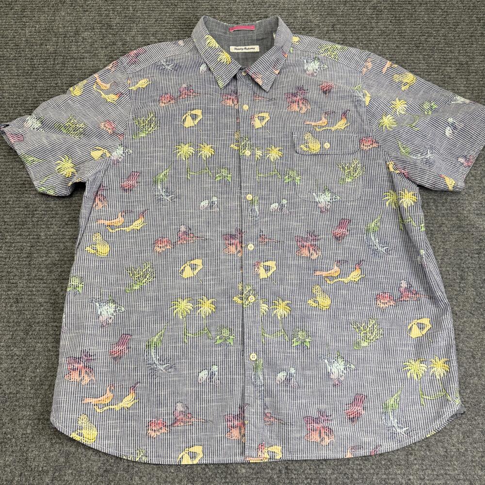 Tommy Bahama Shirt Mens 2XL Multicolor Tropical Hawaiian Short Sleeve Button Up